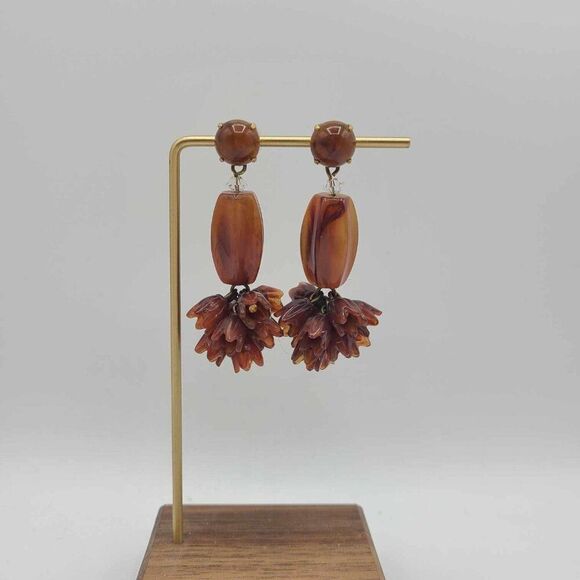 J Crew Vintage Amber Brown Floral Cluster Drop Stud Earrings - Picture 7 of 8